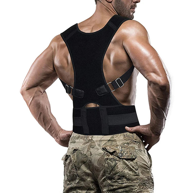 AlignPro posture corrector belt in black, back view showing adjustable straps